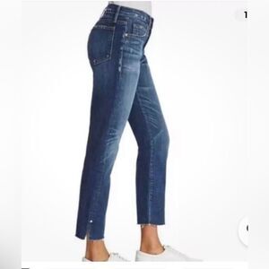 FRAME Denim Le Boy Burnett Raw Hem Straight Jeans Slit Gold Rivets - 25
